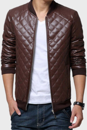 Mens Brown Quilted Leather Jacket