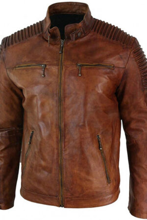 Cafe Racer Motorcycle Quilted Distressed Brown Leather Jacket