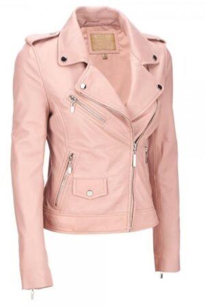Womens Pink Biker Style Leather Jacket