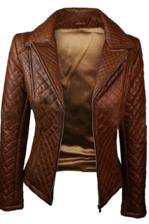 Womens Quilted Brown Leather Jacket