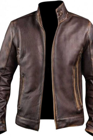 Distressed Brown Motorcycle Leather Jacket