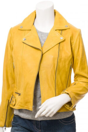 Womens Yellow Leather Biker Jacket